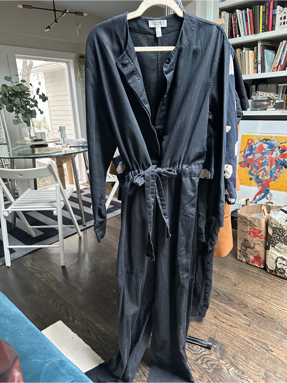 COS Black Tie-Waist Long Sleeve Jumpsuit